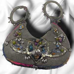 Mary Frances Beaded Hobo Bag Purse Art to Wear Unusual Magnetic Double Handle